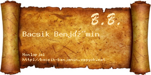 Bacsik Benjámin névjegykártya